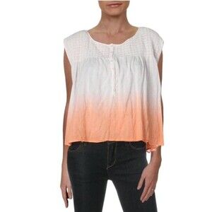 Free People M Little Bit of Something White Orange Ombre Blouse Tank NWT